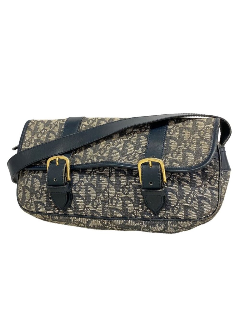 Dior Shoulder Bag Trotter Canvas Navy Gold